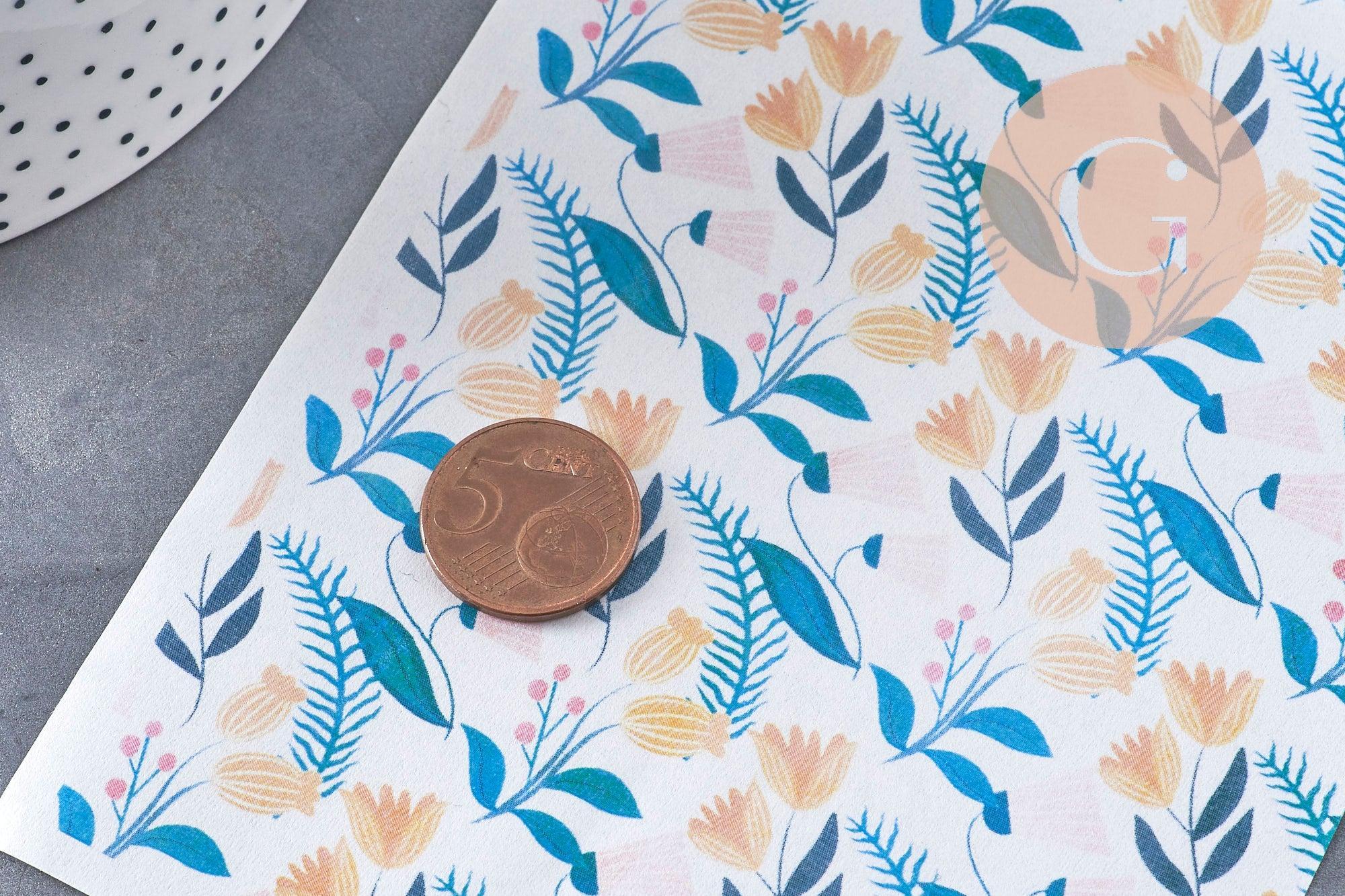 Feuille de transfert polymère – Motif Fleurs rose & jaune 14x10 cm, x1 (G11014)