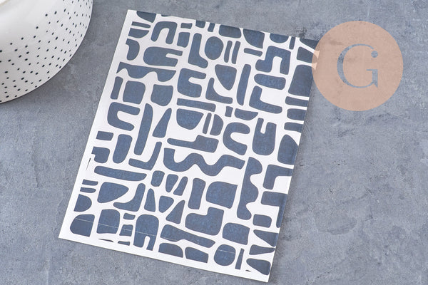 Feuille de transfert polymère – Motifs géométriques Noir & blanc 14x10 cm, x1 (G10784)