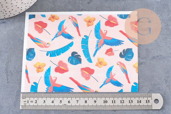 Feuille de transfert polymère – Perroquets multicolores 14x10 cm, x1 (G10771)