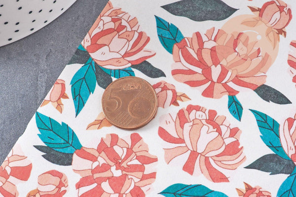 Feuille de transfert polymère – Pivoines stylisées 14x10 cm, x1 (G10763)
