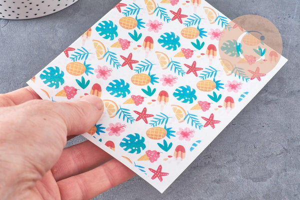Feuille de transfert polymère – motifs vacances glace étoile de mer 14x10 cm, x1 (G10769)