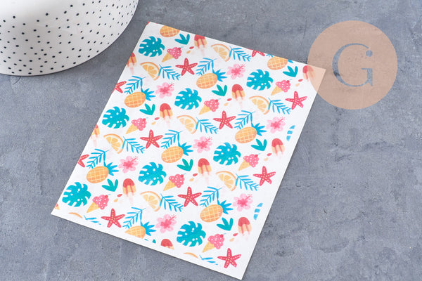 Feuille de transfert polymère – motifs vacances glace étoile de mer 14x10 cm, x1 (G10769)