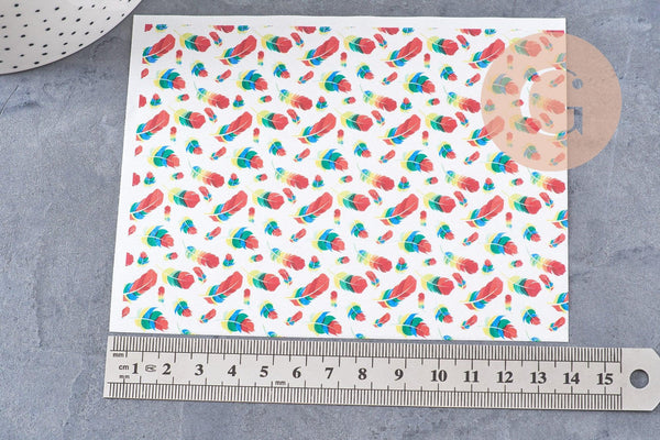 Feuille de transfert polymère – plumes multicolores 14x10 cm, x1 (G10776)