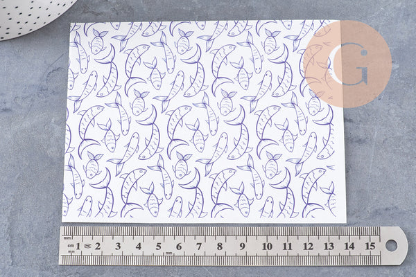 Feuille de transfert polymère – poissons bleu 14x10 cm, x1 (G10772)