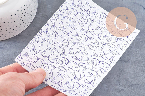 Feuille de transfert polymère – poissons bleu 14x10 cm, x1 (G10772)