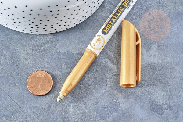 Feutre marqueur peinture métallique dorée ou argentée, x1 (G8627)