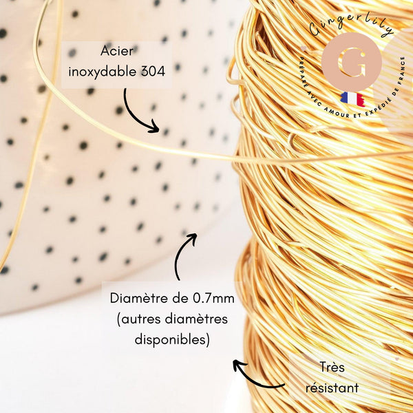 Fil d'acier 304 inoxydable doré IP 0.7mm x1 mètre (G3244)