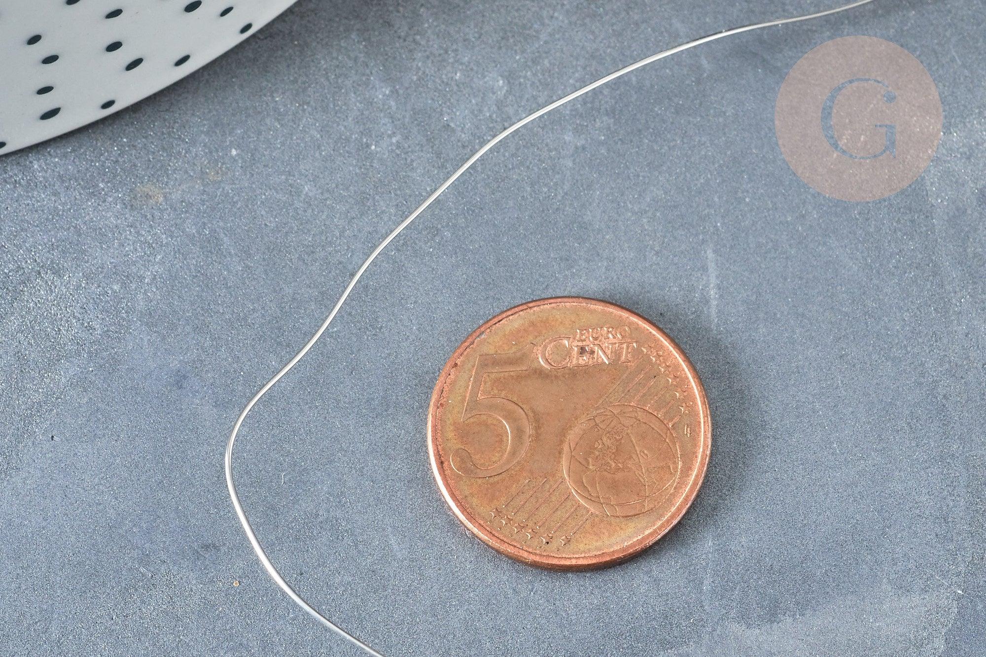 Fil d'acier inoxydable platine argenté 0.5mm, x1 Mètre (G8195)