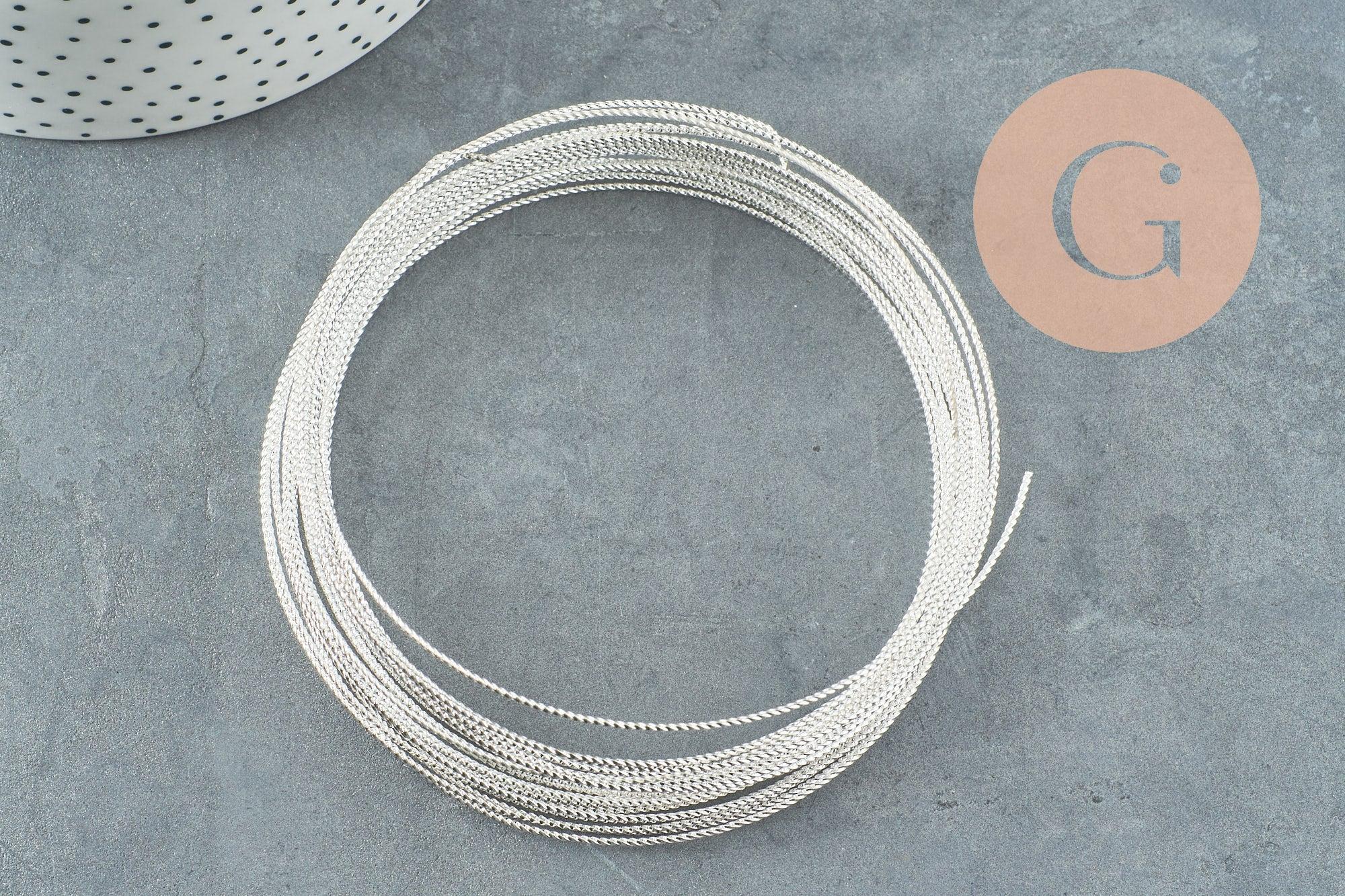 Fil métallique laiton argenté torsadé 0.8mm,x1 mètre G9640