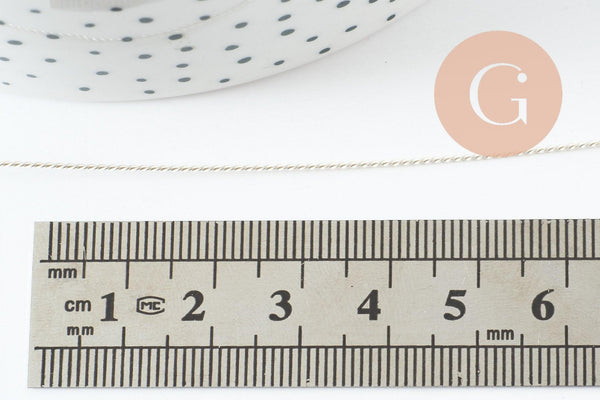 Fil métallique laiton argenté torsadé 0.8mm,x1 mètre (G9641)