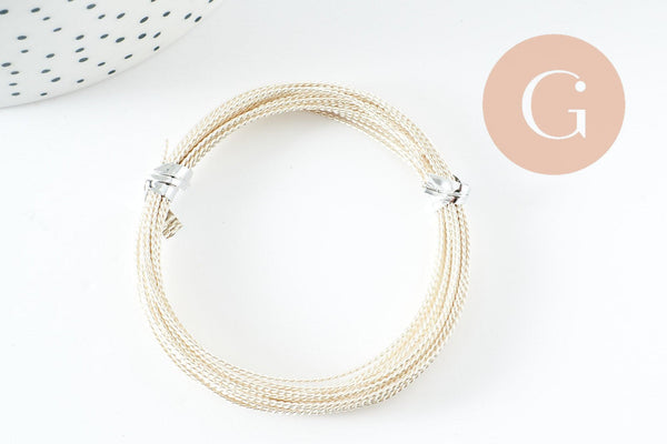 Fil métallique laiton argenté torsadé 0.8mm,x1 mètre (G9641)