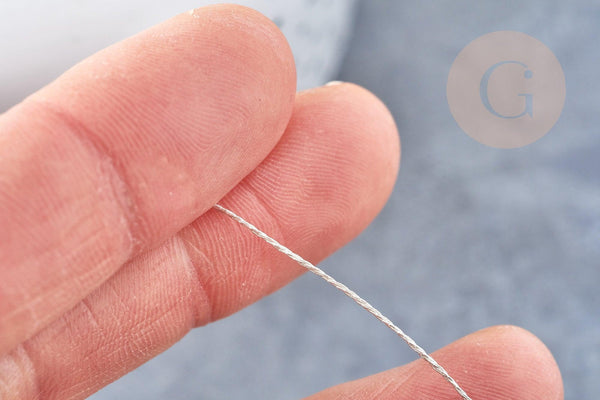 Fil nylon métallisé argent 0.6mm, fabrication bijoux,création broderie, x 5mètres G8490