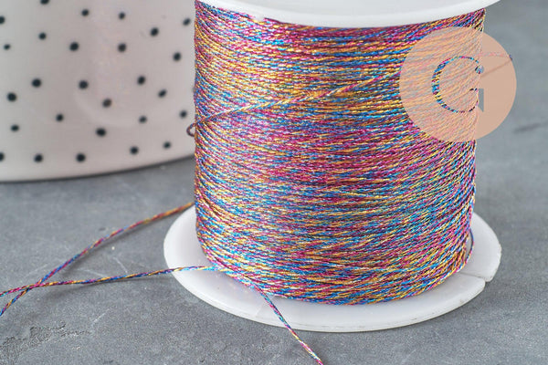 Fil polyester métallisé multicolore 0.4mm, x1 bobine de 50 mètres (G5941)