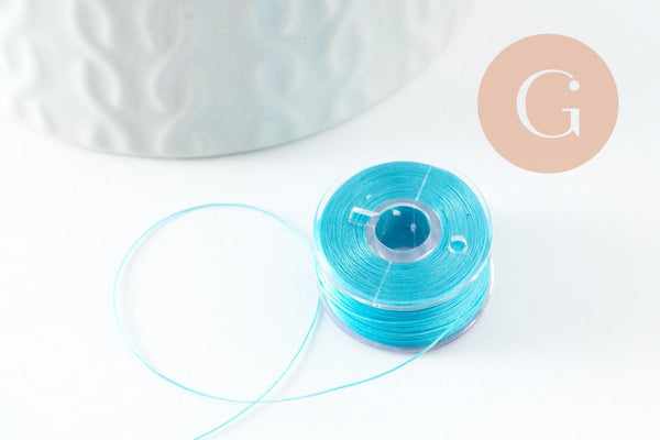 Fil pour tissage de perles delica miyuki nylon bleu turquoise 0.1mm, x1 rouleau (G10568)