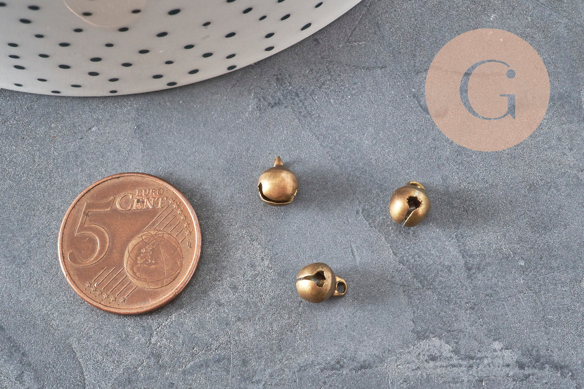 Grelot clochette laiton bronze 8mm, x10 (G11345)-Breloques et pendentifs-Gingerlily Perles