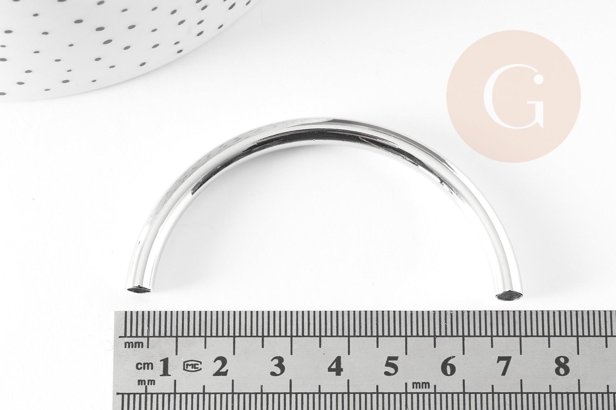 Gros tube laiton or blanc 69mm,tube argenté plaqué rhodium pour création de bijoux, x1 (G2126)