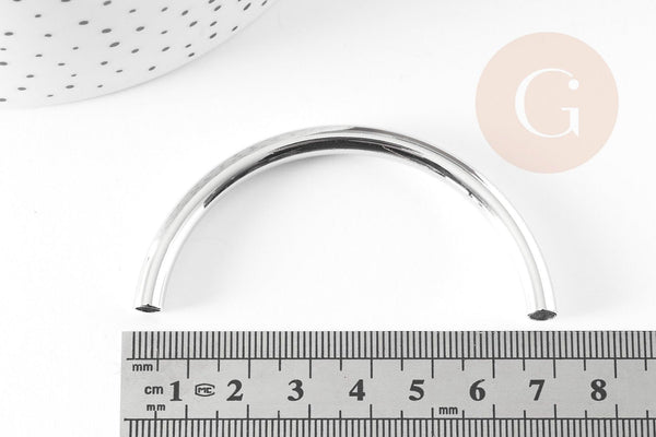Gros tube laiton or blanc 69mm,tube argenté plaqué rhodium pour création de bijoux, x1 (G2126)