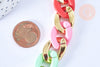 Grosse Chaine acrylique multicolore pastel et plastique doré,perle acétate, création bijoux,chaine plastique,23x16.5mm, x1 mètre (G4963)