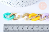 Grosse Chaine acrylique multicolore pastel et plastique doré,perle acétate, création bijoux,chaine plastique,23x16.5mm, x1 mètre (G4963)