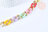 Grosse Chaine acrylique multicolore pastel et plastique doré,perle acétate, création bijoux,chaine plastique,23x16.5mm, x1 mètre (G4963)