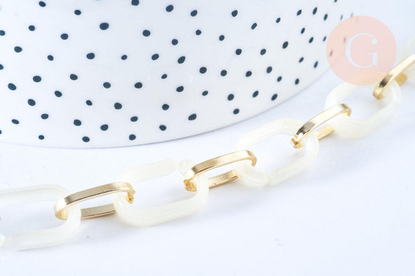 Grosse Chaine ronde écaille acrylique et aluminium doré texturé 18.5mm, x1 mètre (G3343)