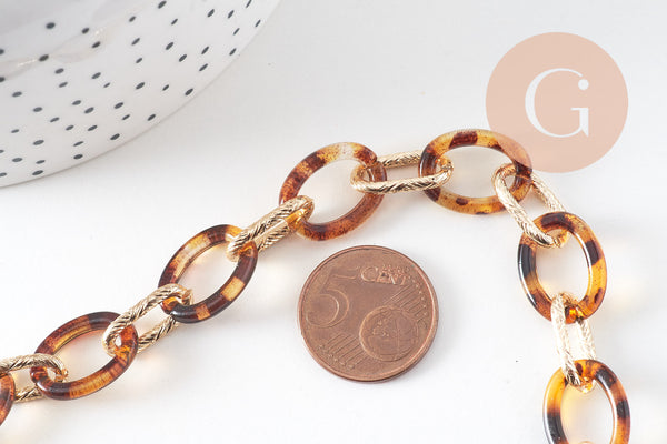 Grosse Chaine ronde écaille acrylique et aluminium doré texturé,perle acétate,17.5mm, x1 mètre, x1 mètre (G5066)