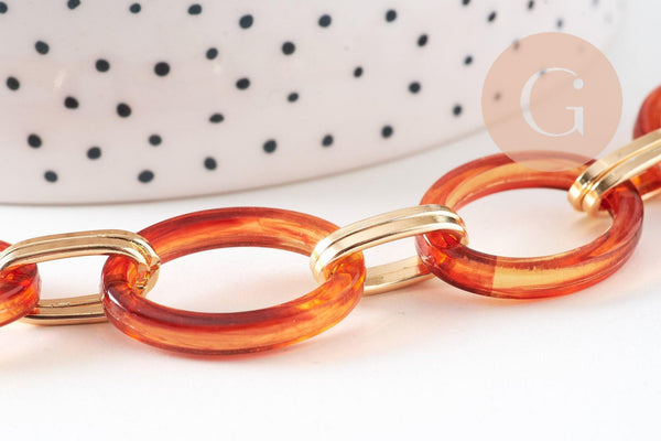 Grosse Chaine ronde écaille acrylique et aluminium doré,perle acétate,chaine plastique,25.5mm, x1 mètre (G4643)