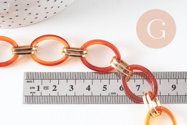 Grosse Chaine ronde écaille acrylique et aluminium doré,perle acétate,chaine plastique,25.5mm, x1 mètre (G4643)