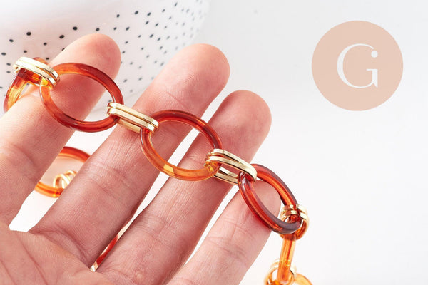 Grosse Chaine ronde écaille acrylique et aluminium doré,perle acétate,chaine plastique,25.5mm, x1 mètre (G4643)