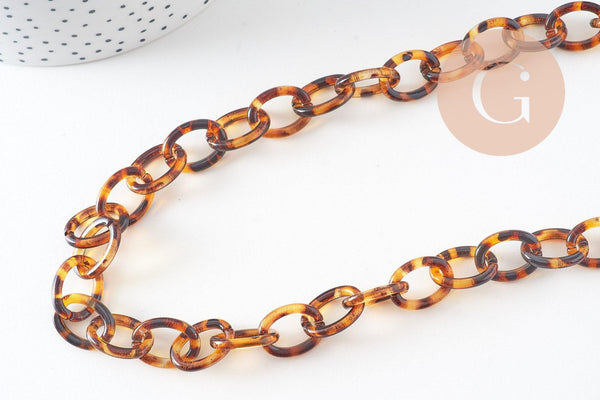 Grosse Chaine ronde écaille acrylique léopard 17.5mm, création bijoux téléphone,chaine plastique, x 1 mètre (G2961)