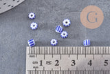 Grosse Perle rocaille rayé bleu blanc 3-4.5mm, x10gr (G9280)