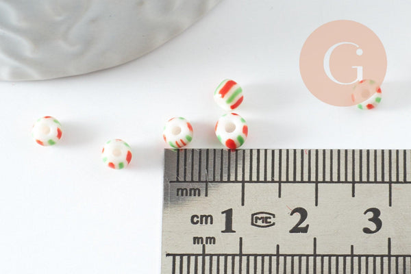 Grosse Perle rocaille rayé multicolore 3-4.5mm, x 10gr (G9418)