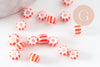 Grosse Perle rocaille rayé rouge blanc 3-4.5mm, x 10gr (G9419)