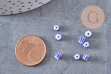 Grosse Perle rocaille rayé bleu blanc 3-4.5mm, x10gr (G9280)