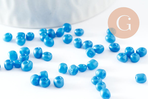 Grosses perles de rocaille bleu nacré 4mm, x 10Gr (G3813)