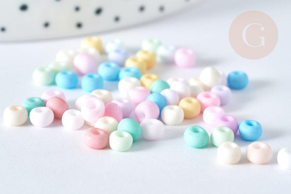 Grosses perles de rocaille verre multicolore pastel 4.5mm, x10Gr (G7401)