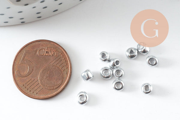 Grosses perles rocaille argent 4mm, x10 Gr (G5401)