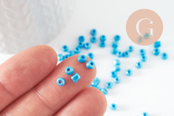 Grosses perles rocaille bleu nacré 4mm, perles création bijoux enfants et vacances, x10 Gr (G9630)