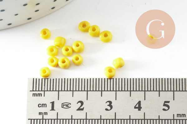 Grosses perles rocaille jaune 4mm, x10Gr (G0380)
