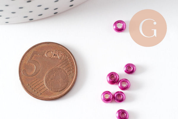 Grosses perles rocaille rose fuchsia métallisé 4mm,perles rocaille rose fushia nacré, x10 Gr (G9632)