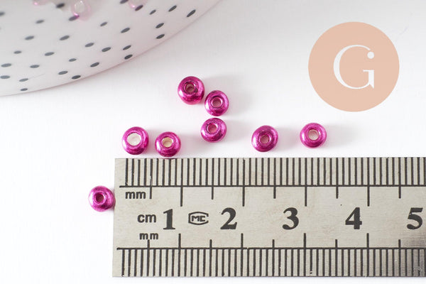 Grosses perles rocaille rose fuchsia métallisé 4mm,perles rocaille rose fushia nacré, x10 Gr (G9632)