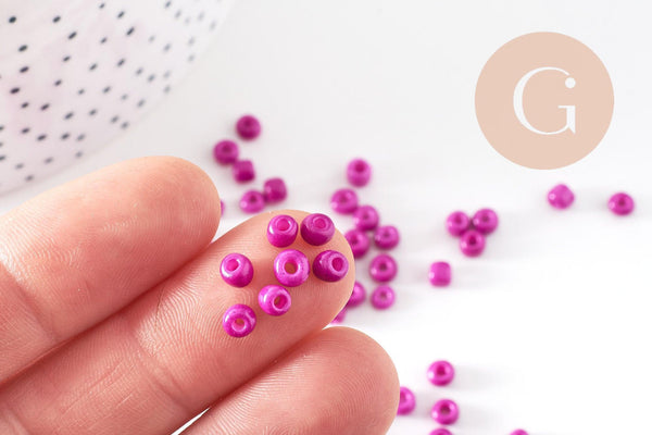 Grosses perles rocaille rose fuchsia peintes 4mm,perles rocaille rose opaque, perles verre, création bijoux, x 10Gr (G3736)