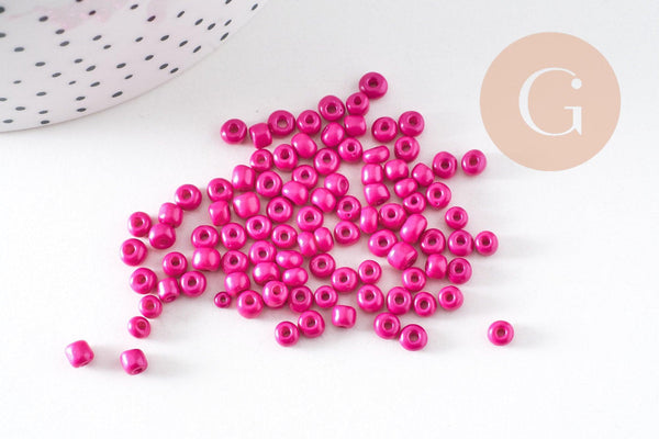 Grosses perles rocaille rose nacré peintes 4mm,perles rocaille, rose opaque, perles verre, x 10Gr (G0190)