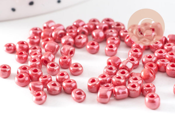 Grosses perles rocaille rouge nacré,fperles rocaille rouge opaque, diamètre 4mm x 10Gr (G3733)