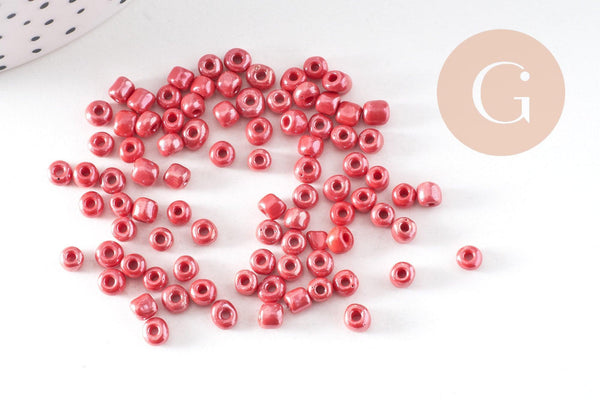 Grosses perles rocaille rouge nacré,fperles rocaille rouge opaque, diamètre 4mm x 10Gr (G3733)