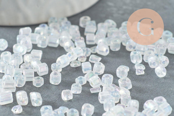 Grosses perles rocaille transparentes irisées 4mm, x 20Gr (G1392)