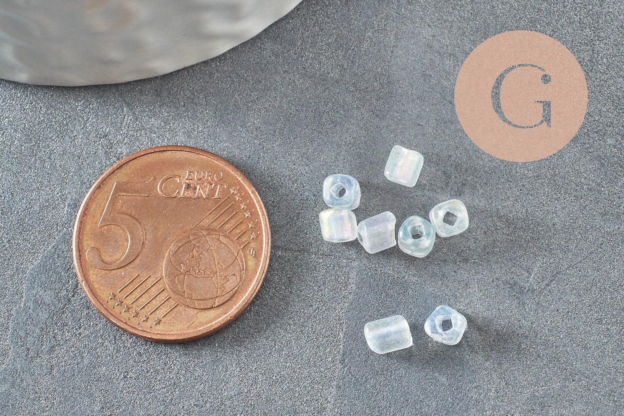 Grosses perles rocaille transparentes irisées 4mm, x 20Gr (G1392)
