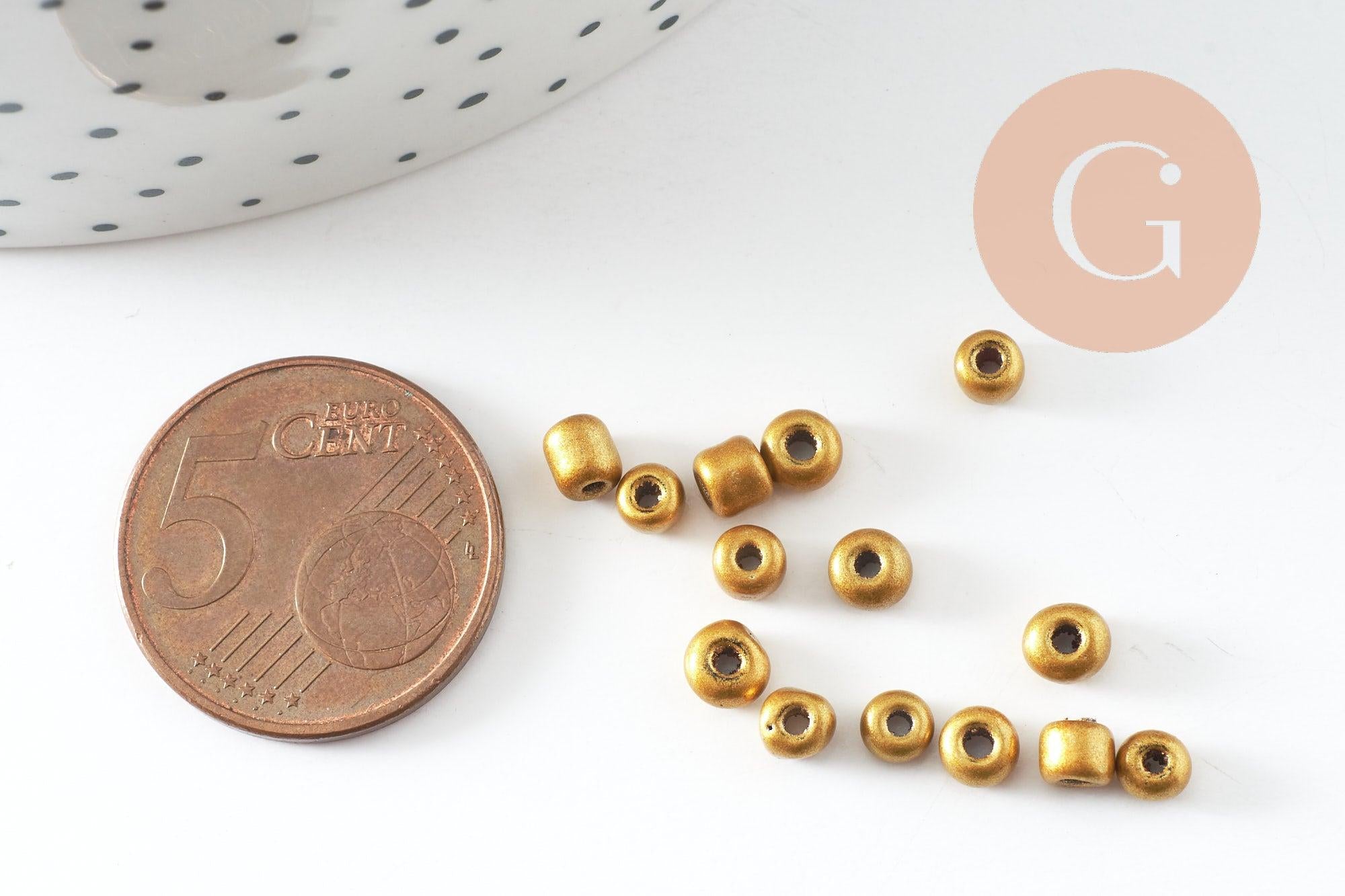 Grosses perles rocaille dorée , fournitures pour bijoux, diamètre 4mm, x10 Gr (G0313)