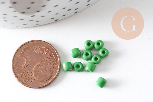 Grosses perles rocaille vert 4mm, x10Gr (G3816)