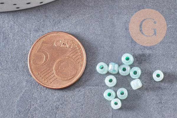 Grosses perles rocaille vert nacré, perles rocaille vertes, vert opaque, diamètre 4mm x 10Gr (G3815)